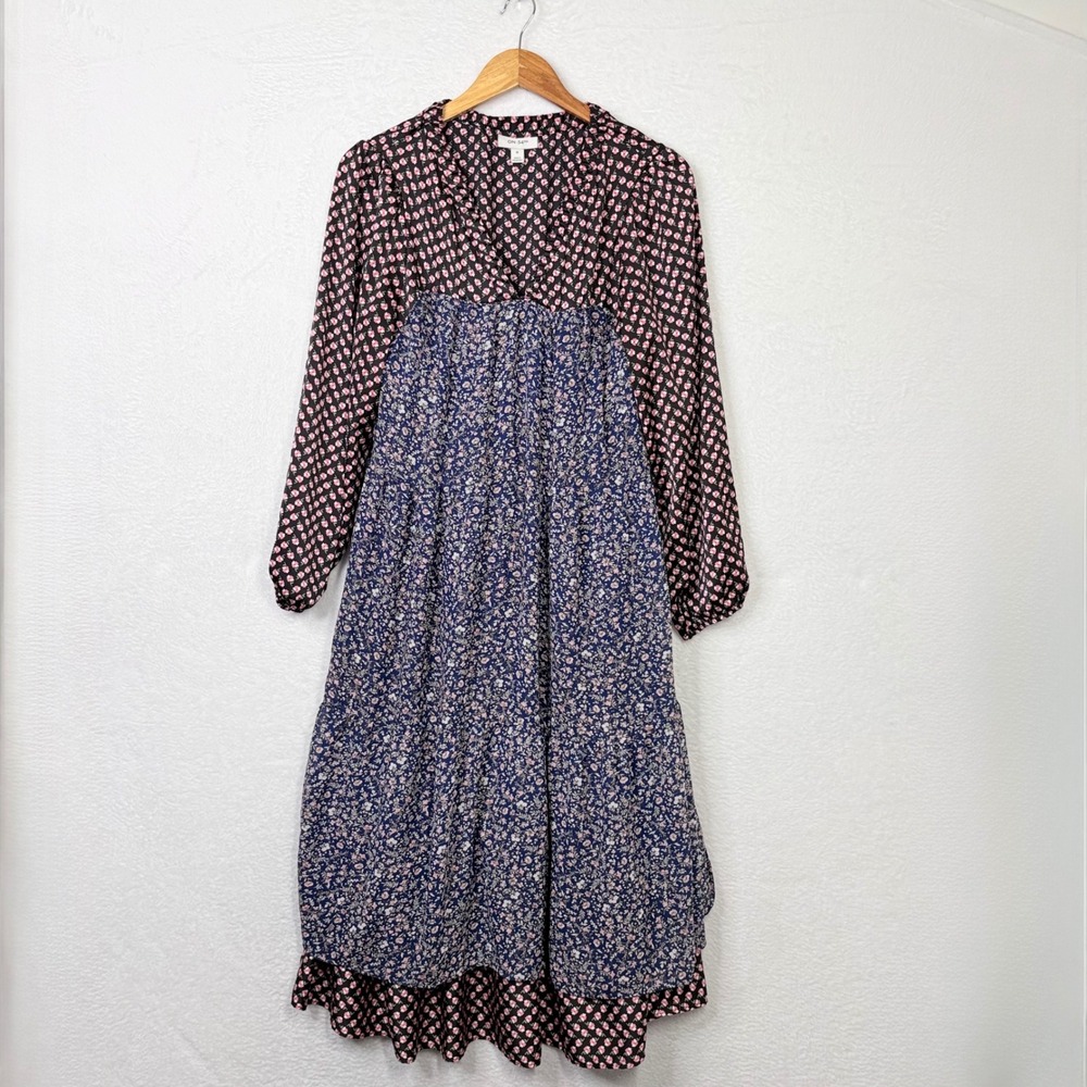 On 34th Mixed Floral Print Midi Dress Navy Black Pink Medium FA24 Prairie Boho